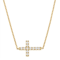 Jewelry Gifts Sterling Silver Cubic Zirconia Sideways Cross Necklace