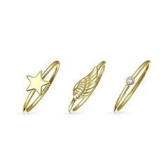 Seeing Stars Religious Cubic Zirconia Angel Wing CZ Stackable Set 14K Gold Plated Sterling Silver