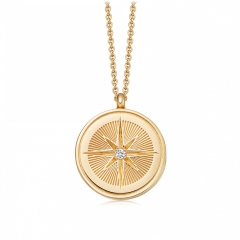 Women Decoration S925 Silver 18K Gold Finished Compass Pendant Necklace