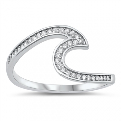 New Collection Sterling Silver Cubic Zirconia Wave Design Ring