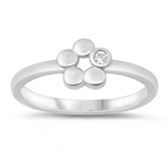Top Sale America Design Sterling Silver Single CZ Flower Ring
