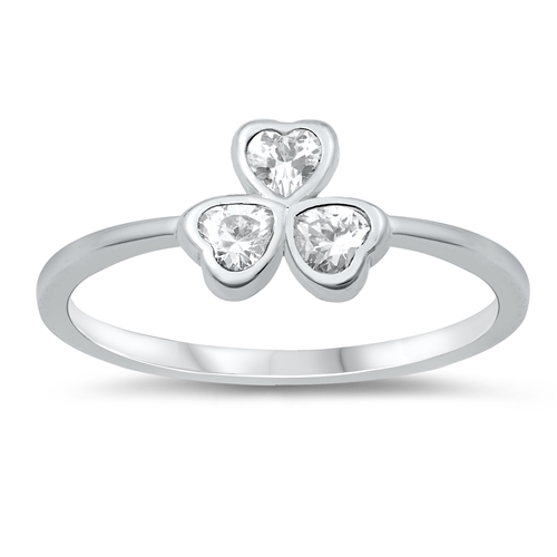 Delicate Ring Sterling Silver Heart Cubic Zirconia Clover Ring