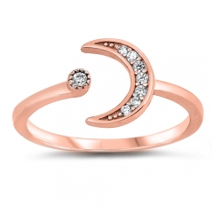 Sterling Silver Gold and Rose Gold Moon and Star Open Adjustable Thin Ring