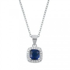 Sterling Silver Bue Sapphire and Emerald Cubic Zirconia Pendant Necklace