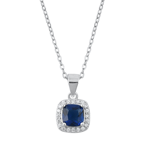 Sterling Silver Bue Sapphire and Emerald Cubic Zirconia Pendant Necklace