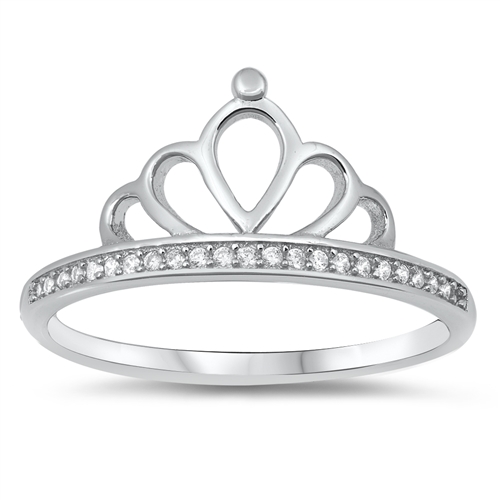 Tiara Ring Fashion Sterling Silver CZ Stone Girls Crown Ring