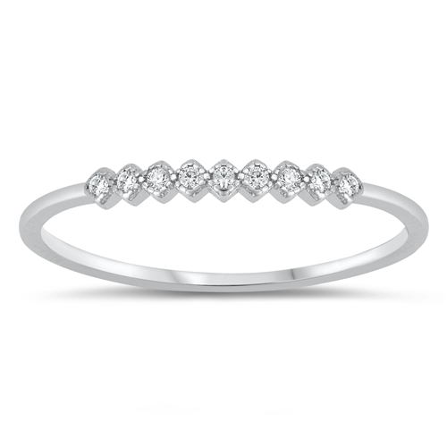 Thin Band Ring Sterling Silver Cubic Zirconia Stackable Eternity Ring