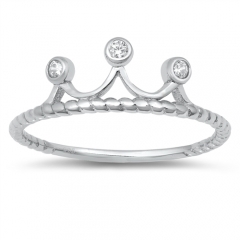 Thin Crown Ring Sterling Silver Clear CZ Tiara Band Ring for Girls