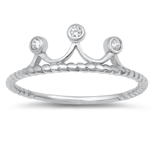 Thin Crown Ring Sterling Silver Clear CZ Tiara Band Ring for Girls