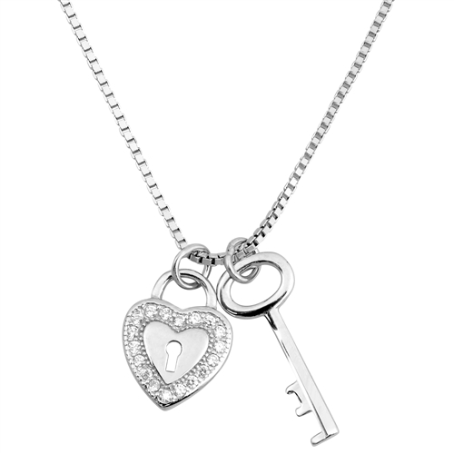 Custom Jewelry Sterling Silver White Cubic Zirconia Key to the Heart Necklace Best Gift