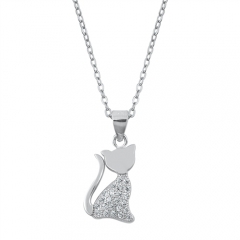 Animal Jewelry Sterling Silver Clear Cubic Zirconia Dainty Cat Pendant Necklace