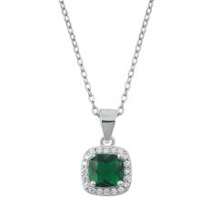 Sterling Silver Bue Sapphire and Emerald Cubic Zirconia Pendant Necklace