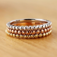 14K Gold Petite Beaded Style Stackable Anniversary Knuckle Ring in Sterling Silver