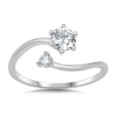 New Collection Sterling Silver Double Cubic Zirconia Open Adjustable Ring