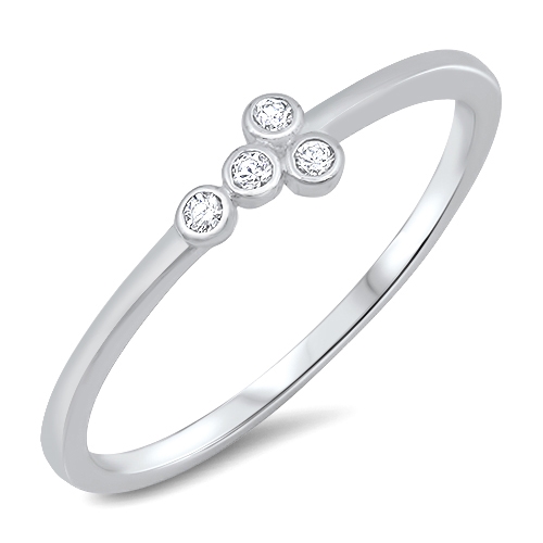 Rhodium Plated Sterling Silver Bezel Set CZ Small Cross Band Ring