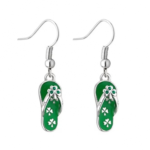 Dainty Sterling Silver Emerald CZ Green Enamel Slipper Hook Earrings