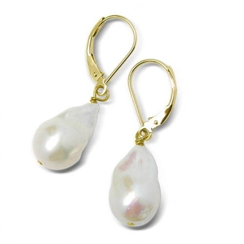 White Cultured Freshwater Pearl Sterling Silver Leverback Earrings