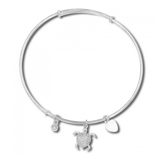 Sealife Beach Time Sterling Silver Bling's Out Turtle Bangle Silver Adjustable Bangle