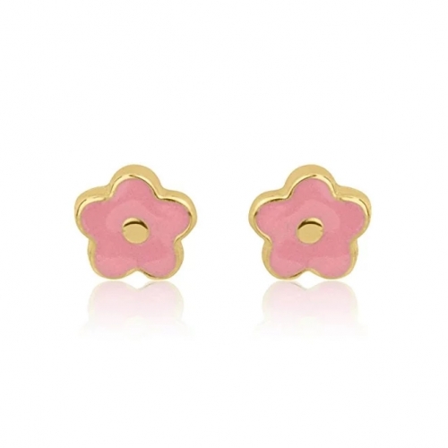 925 Sterling Silver Jewelry Pretty Design Pink Enamel Flower Stud Earrings for Kids