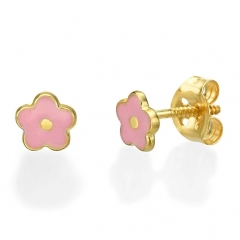 925 Sterling Silver Jewelry Pretty Design Pink Enamel Flower Stud Earrings for Kids