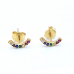 Tiny Curved Bar Stud Earrings with Multi Rainbow Cubic Zirconia for Girls