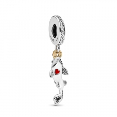 S925 Sterling Good Fortune Carp Hanging Charm, Two Tone, Enamel, Cubic zirconia 797829CZ
