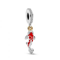 S925 Sterling Good Fortune Carp Hanging Charm, Two Tone, Enamel, Cubic zirconia 797829CZ