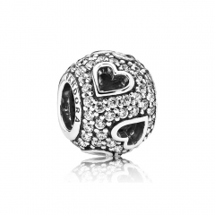 ALE S925 Sterling Silver Abstract Pave silver Charm with Cubic Zirconia and Cut-out Hearts 791426CZ