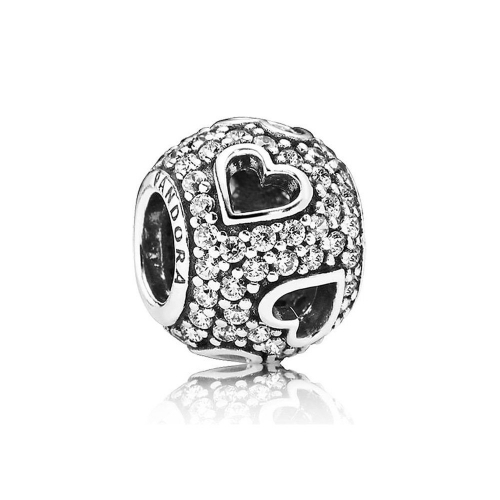 ALE S925 Sterling Silver Abstract Pave silver Charm with Cubic Zirconia and Cut-out Hearts 791426CZ