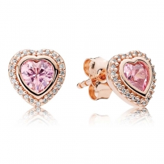 Lovely S925 Sterling Silver Clear CZ Heart Pink Sparkling Love Stud Earrings for Gift 280568PCZ