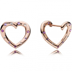 Dainty Jewelry Sterling Silver Rose Plated Multi Color CZ Bright Hearts Hoop Earrings 287231NRPMX