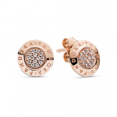 S925 ALE Earrings Sterling Silver Pink Rose Round Stud Earrings with Clear Cubic Zirconia 280559CZ