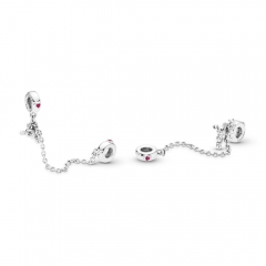 Brand Jewelry Sterling Silver Climbing Mickey Safety Chain, Red Cubic Zirconia 797173CZR