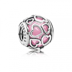 Sterling Silver Crystal Bead Pink Encased in Love Charm 792036PCZ