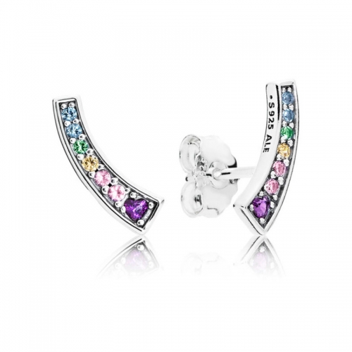 Sterling Silver Rainbow Cubic Zirconia Multi-colour Arches Stud Earrings 297077NRPMX