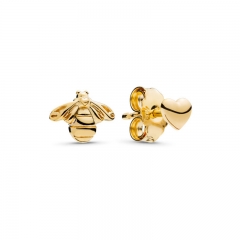 Pretty Design Sterling Silver High Polish 18K Gold Plated Heart and Bee Stud Earrings for Girls 267071
