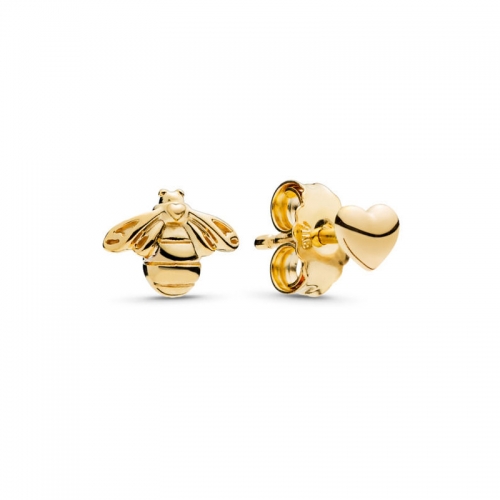 Pretty Design Sterling Silver High Polish 18K Gold Plated Heart and Bee Stud Earrings for Girls 267071