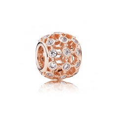 Sterling Silver Bead Pink Rose Abstract Openwork Charm With Clear Cubic Zirconia 780825CZ