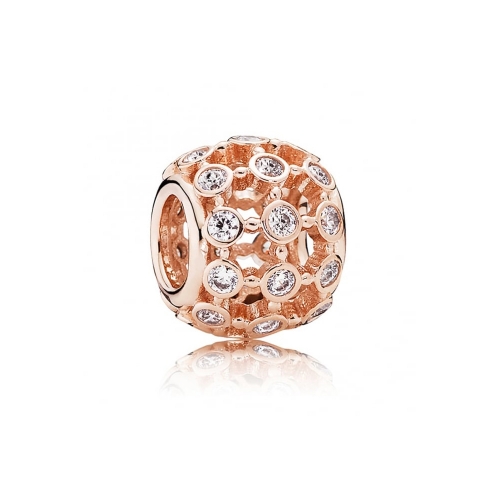 Sterling Silver Bead Pink Rose Abstract Openwork Charm With Clear Cubic Zirconia 780825CZ