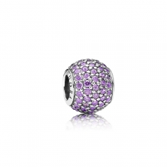 Fancy ALE S925 Silver Ball Charm with Purple Pave Cubic Zirconia 791051CFP