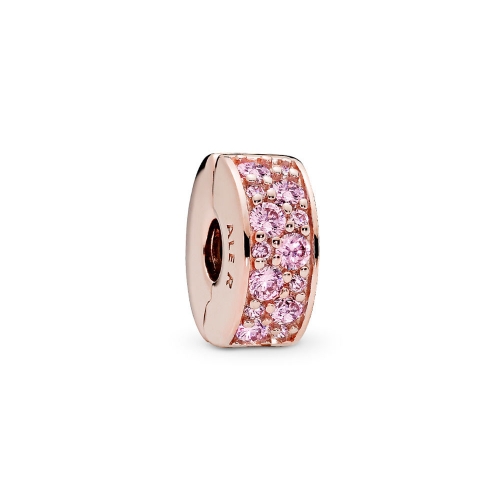Abstract Pave ALE S925 Silver Pink Shining Clip Charm with Pink Cubic Zirconia 781817PCZ