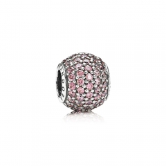 Abstract Pave ALE S925 Silver Ball Charm with Salmon Cubic Zirconia 791051CZS