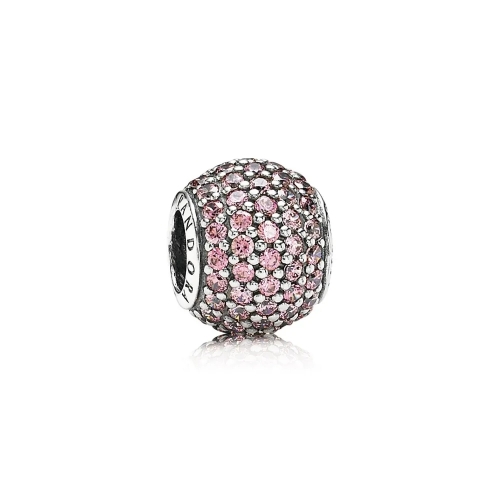 Abstract Pave ALE S925 Silver Ball Charm with Salmon Cubic Zirconia 791051CZS