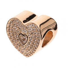 S925 ALE Sterling Silver Pave I Love You Heart Rose Charm with Clear Cubic Zirconia 781555CZ