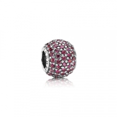 Abstract Pave ALE S925 Silver Ball Charm with Red Cubic Zirconia 791051CZR