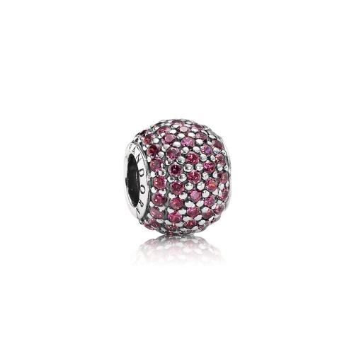 Abstract Pave ALE S925 Silver Ball Charm with Red Cubic Zirconia 791051CZR