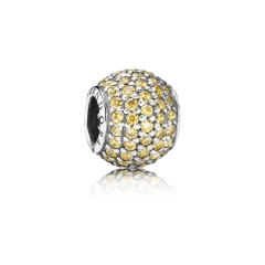 Abstract Pave ALE S925 Silver Ball Charm with Fancy Golden Colored Cubic Zirconia 791051FCZ