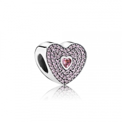S925 ALE Sterling Silver Pave Pink Cubic Zirconia I Love You Sweet Heart Charm 791555CZS