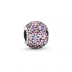 Fancy Pave ALE S925 Silver Bead Charm with Mixed Shades of Pink and Purple Cubic Zirconia 791261ACZMX