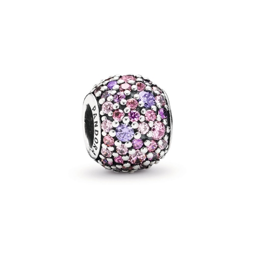 Fancy Pave ALE S925 Silver Bead Charm with Mixed Shades of Pink and Purple Cubic Zirconia 791261ACZMX